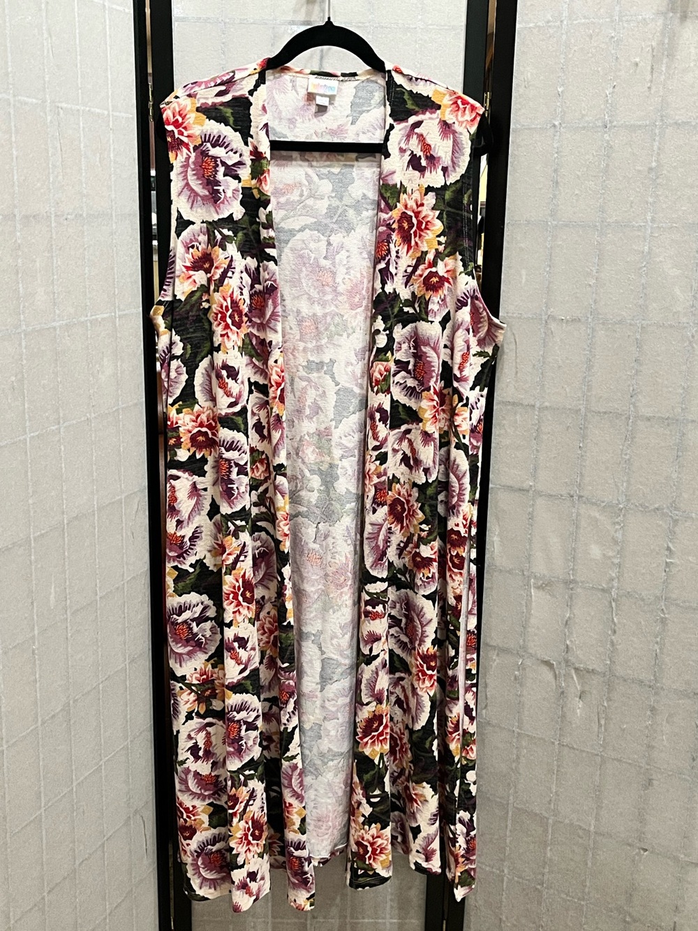 LULAROE JOY LONG Sleeveless Floral Duster Vest - Pink OPEN FRONT, SIZE L